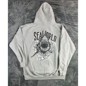 SeaWorld Hoodie Zip Up Shark Graphic Sweatshirt Men's XXL Gray Full Zip Pullover